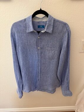 Toscano Men’s Sky Blue Linen Casual Button-Down Shirt